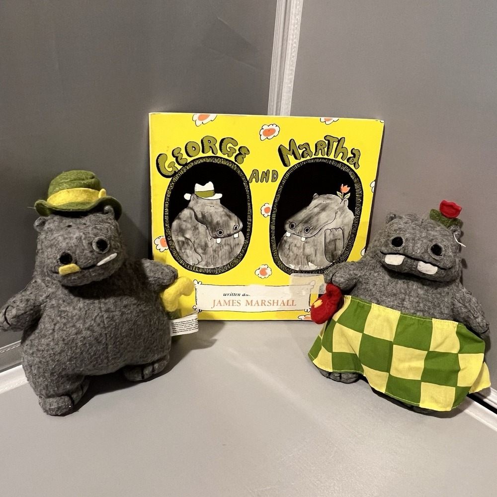 Vintage Crocodile Creek George and Martha Hippo Beanbag Felt Plush Toys Set 1999